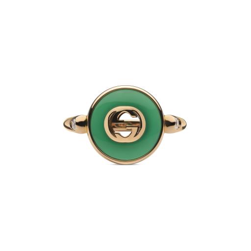 18KP GREEN AGATE AND DIAMOND INTERLOCKING G RING