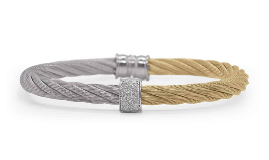 YELLOW/GREY 5MM CABLE BRACELET WITH 18KW DIAMOND BARREL