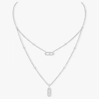 These Move Uno pavé necklace in 18 karat white gold is part of Move, the signature collection of the Maison Messika.