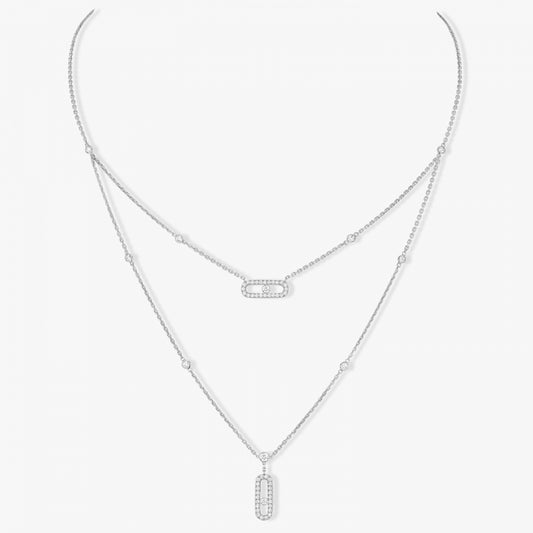 18KW MOVE UNO PAVE DOUBLE CHAIN NECKLACE