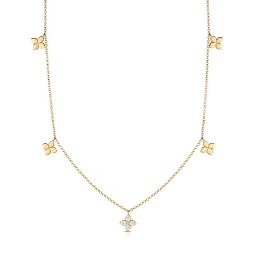 18KY LOVE IN VERONA DIAMOND AND POLISHED SMALL FLOWER STATION NECKLACE