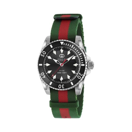 40MM SS/CERAMIC GUCCI DIVE NATO GREEN-RED-GREEN STRAP AUTOMATIC