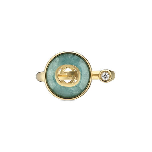 18KY AMAZONITE INTERLOCKING RING WITH DIAMOND
