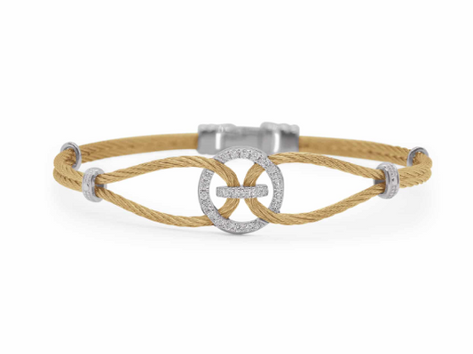 SS YELLOW CABLE OPEN BRACELET WITH 18KW DIAMODN STATIONS