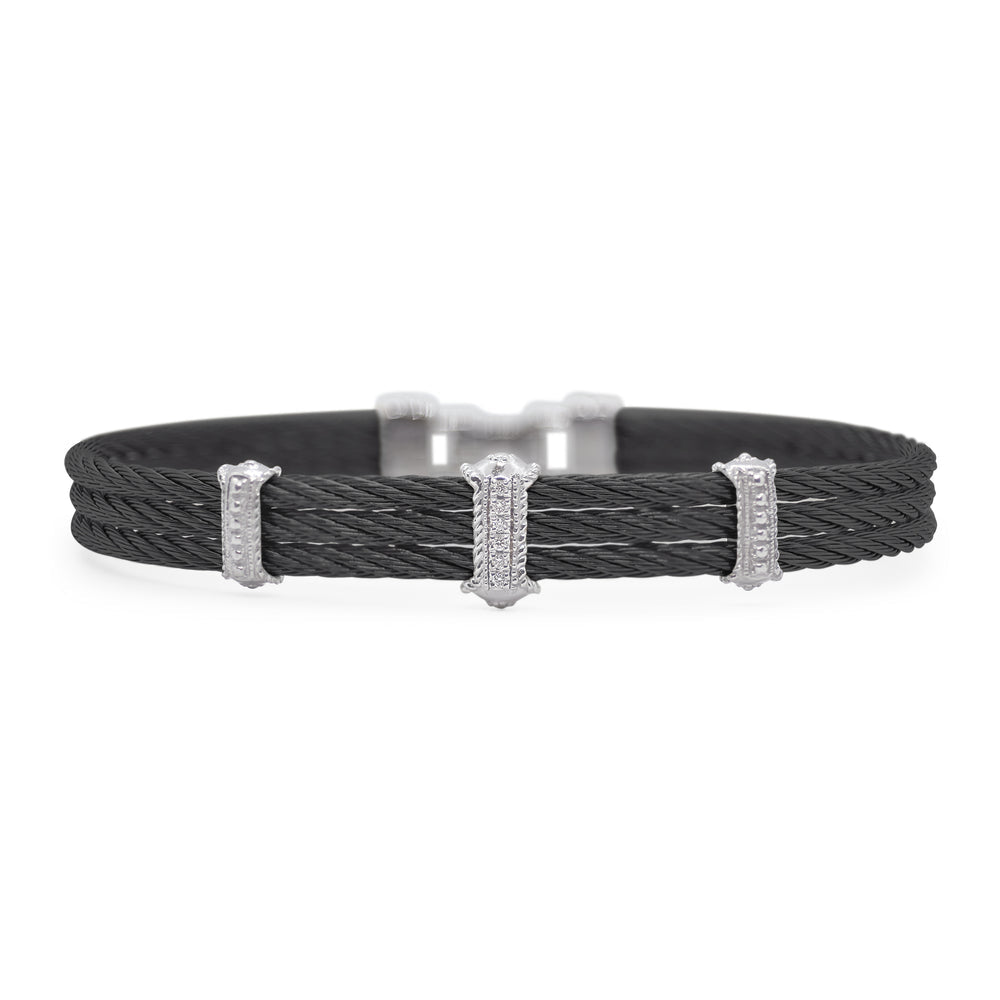 SS BLACK CABLE/18KW DIAMOND STATION BANGLE