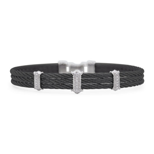 SS BLACK CABLE/18KW DIAMOND STATION BANGLE