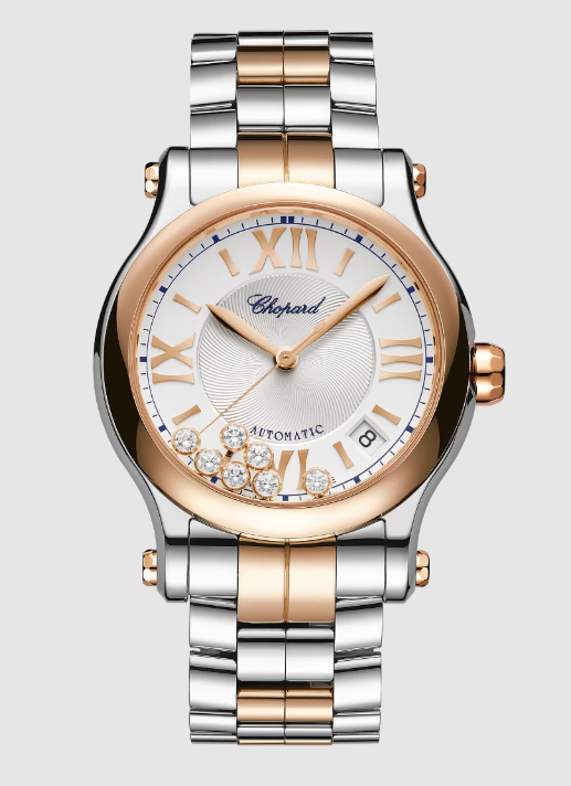 36MM SS/18R HAPPY SPORT FLOATING DIAMONDS SILVER DIAL