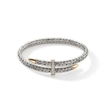 SILVER & 14KY GOLD DIAMOND PAVE SPEAR FLEX CUFF
