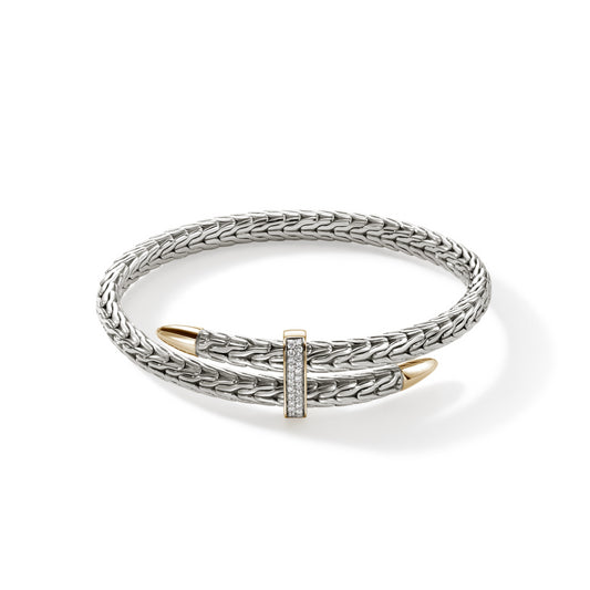 SILVER & 14KY GOLD DIAMOND PAVE SPEAR FLEX CUFF