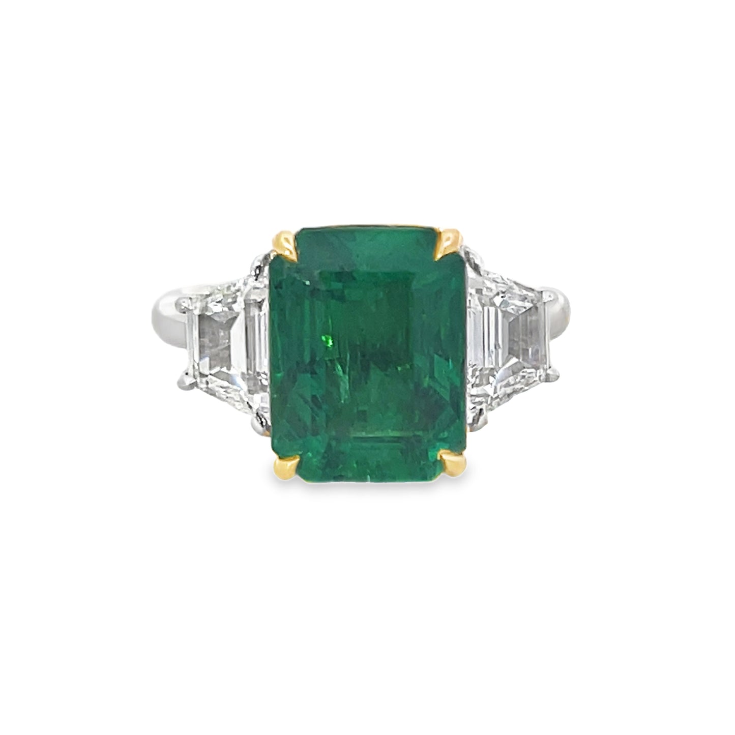 18KW EMERALD CUT EMERALD AND DIAMOND RING