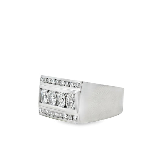 18KW MENS ROUND AND OVAL DIAMOND RING