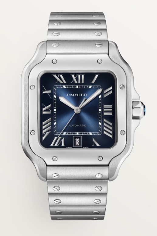SANTOS DE CARTIER LARGE BLUE DIAL WITH EXTRA INTERCHANGEABLE BLUE STRAP