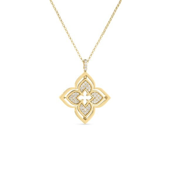 18KY VENETIAN PRINCESS PIROUETTE PAVE MEDIUM FLOWER NECKLACE