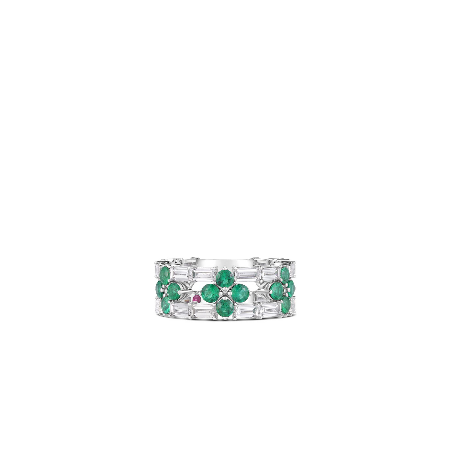 18KW LOVE IN VERONA DIAMOND & EMERALD OPEN FRAME RING