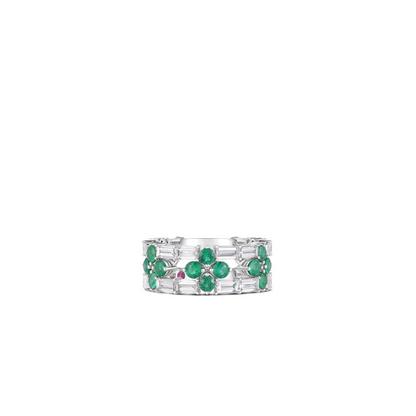 18KW LOVE IN VERONA DIAMOND & EMERALD OPEN FRAME RING