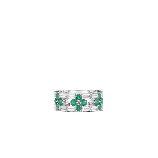 18KW LOVE IN VERONA DIAMOND & EMERALD OPEN FRAME RING
