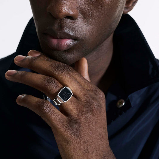 CARVED ONYX SIGNET RING