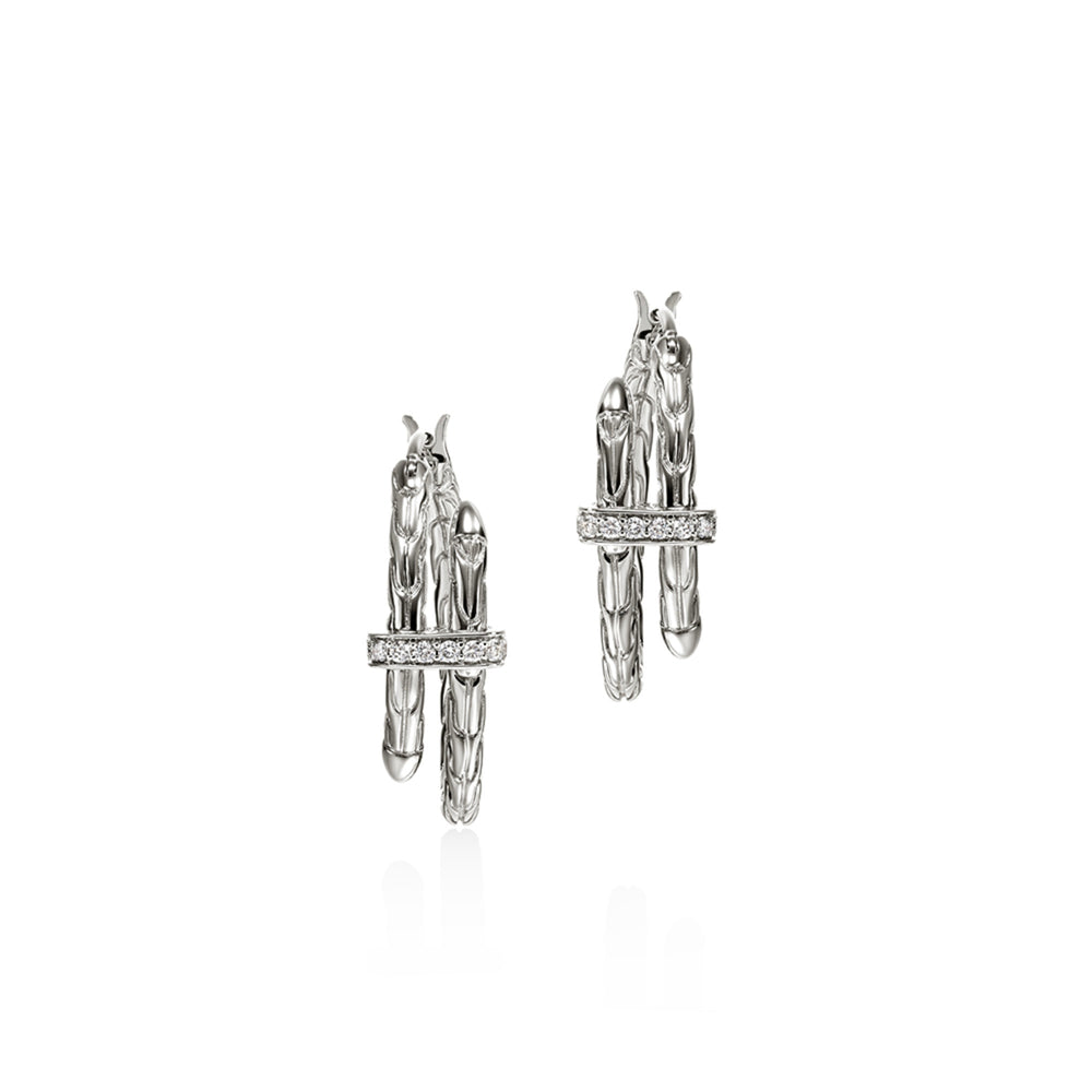 Spear Hoop Earring, Silver, Diamonds, 22.5MM
