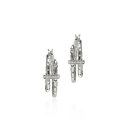 Spear Hoop Earring, Silver, Diamonds, 22.5MM