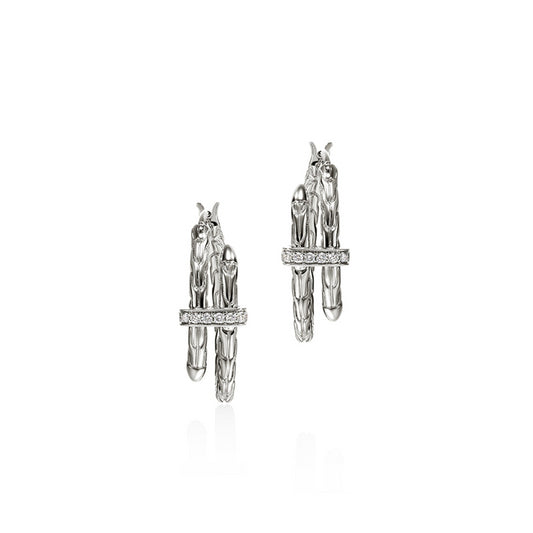 SILVER AND DIAMOND SMALL SPEAR HOOP EARRINGS