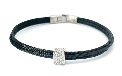 BLK CABLE BANGLE W/DIA STATION