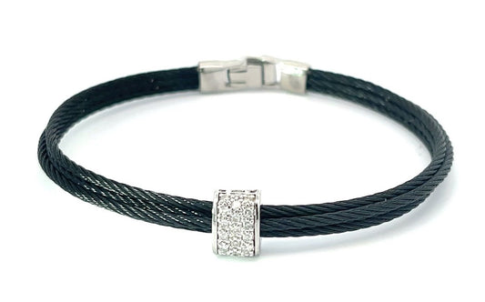 BLK CABLE BANGLE W/DIA STATION