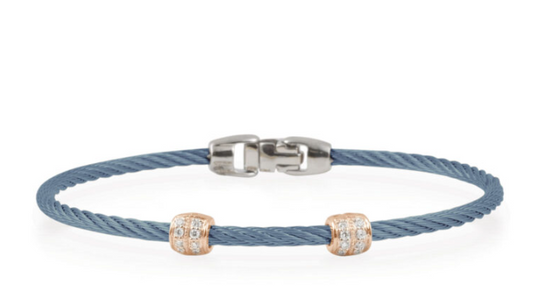 CARIBBEAN BLUE CABLE WITH 18KR DIAMOND DOUBLE STATION STACKABLE BRACELET