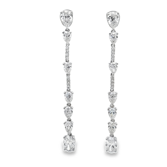 18KW OVAL AND PEAR SHAPE DIAMOND DANGLE EARRINGS