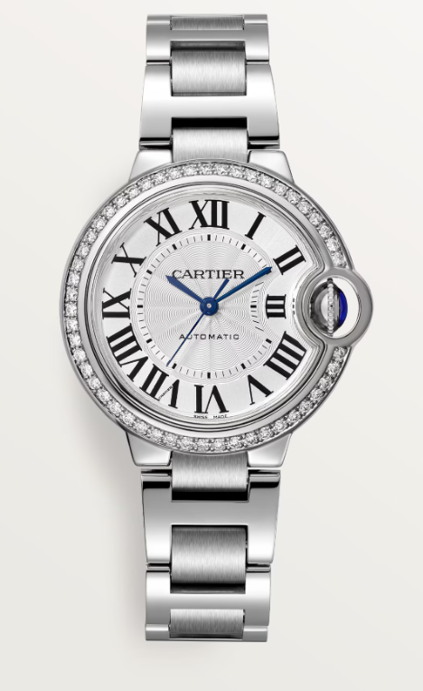 33MM SS BALLON BLEU DE CARTIER SILVER DIAL DIAMOND BEZEL