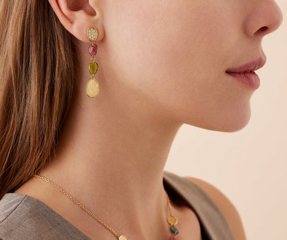 18KY LUNARIA TOURMALINE AND DIAMOND DROP EARRINGS