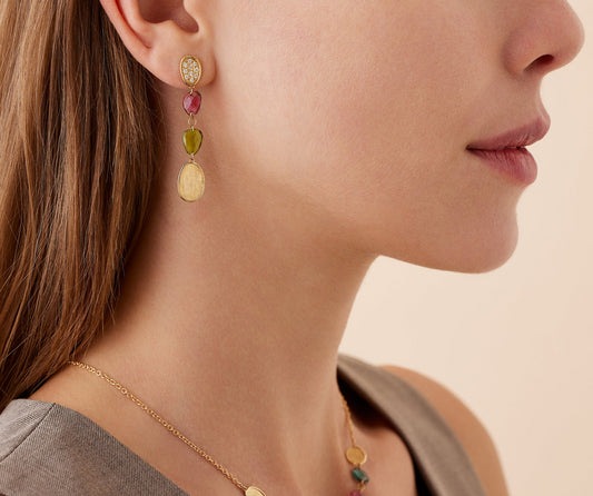 18KY LUNARIA TOURMALINE AND DIAMOND DROP EARRINGS