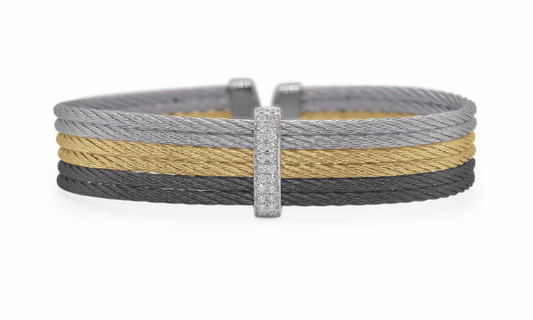 MULTI-TONE CABLE CUFF WITH 18KW GOLD AND DIAMONDS