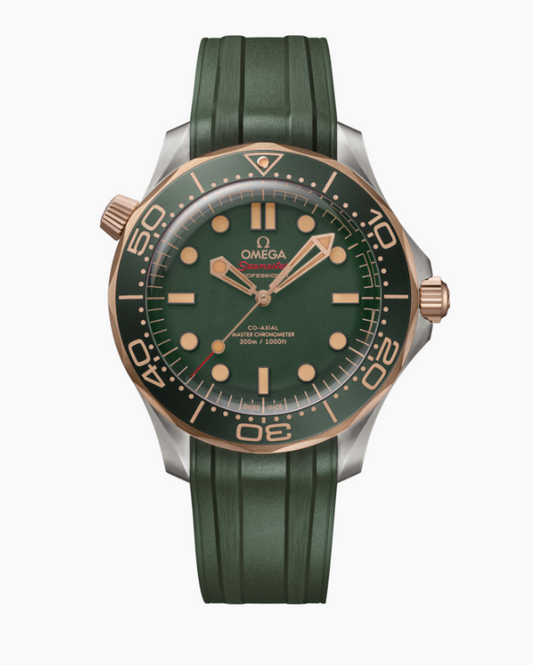 42MM TITANIUM/BRONZE GOLD SEAMASTER DIVER 300M GREEN DIAL AND STRAP