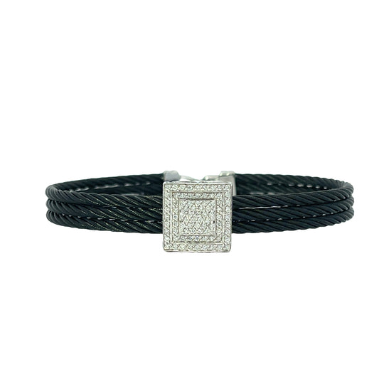 BLACK CABLE BANGLE WITH 18KW SQUARE DIAMOND STATION