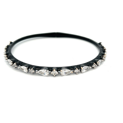 18KW BLACK ENAMEL PEAR & ROUND DIAMOND BANGLE