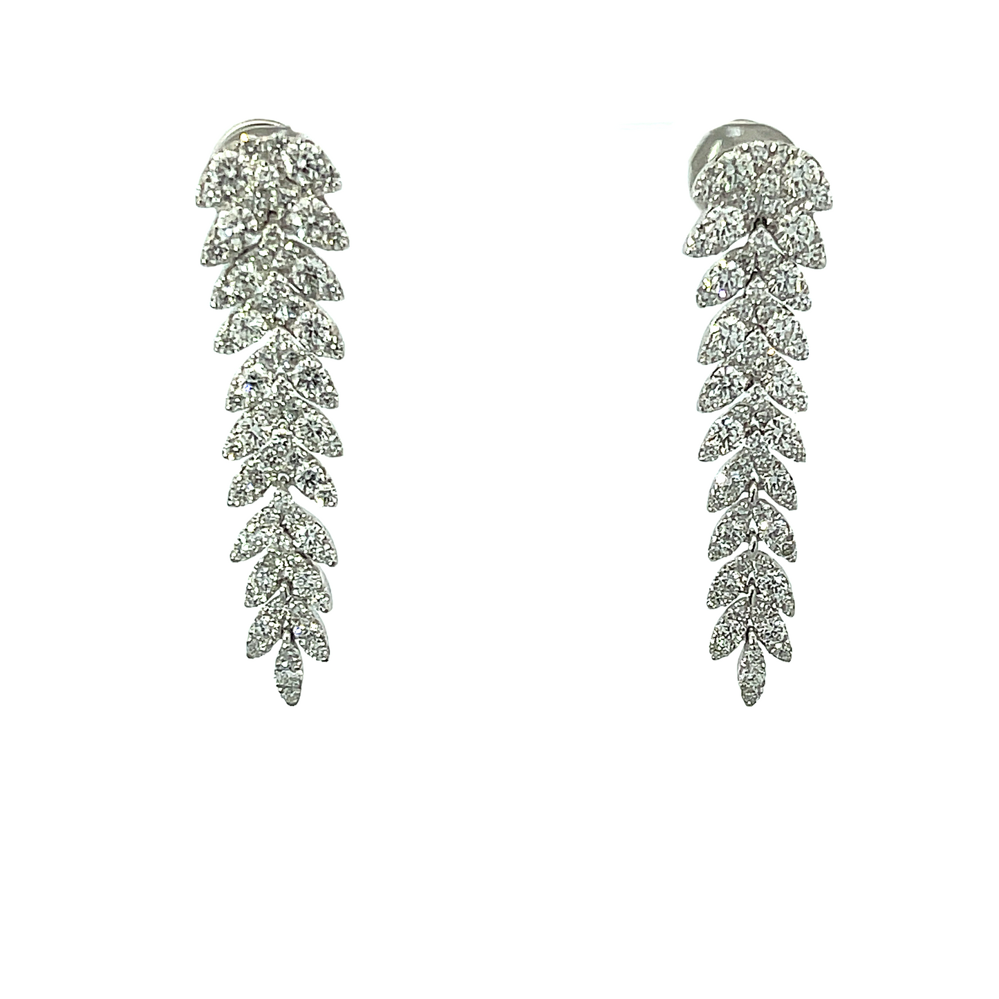 18KW FEATHER DIAMOND DROP EARRINGS