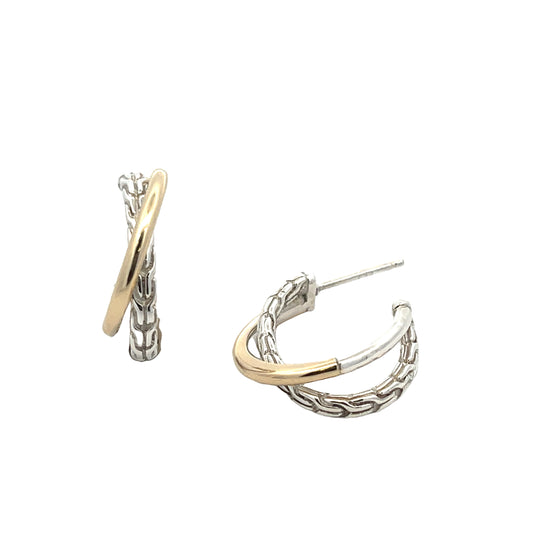 14KY/SS ESSENTIALS CROSSOVER SMALL HOOP EARRINGS