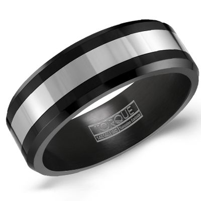 8MM BLK CERAMIC & TUNGSTEN INLAY