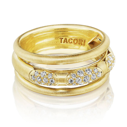 18KY CRESCENT ECLIPSE STACKED DIAMOND RING
