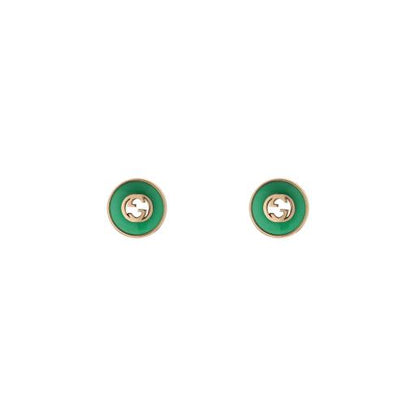 18KP GREEN AGATE INTERLOCKING G STUD EARRINGS