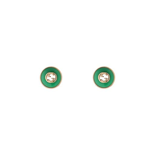 18KP GREEN AGATE INTERLOCKING G STUD EARRINGS