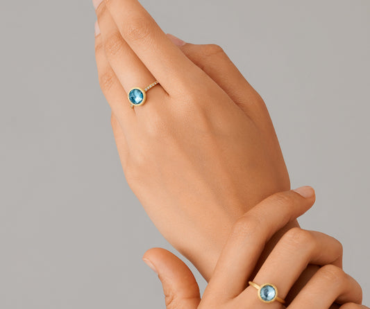 18KY JAIPUR BLUE TOPAZ RING WITH DIAMONDS