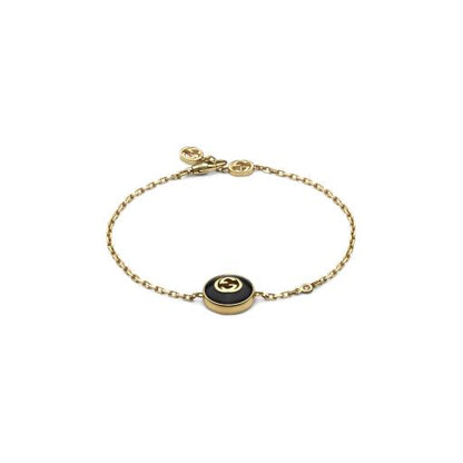 18KY ONYX AND DIAMOND INTERLOCKING G BRACELET