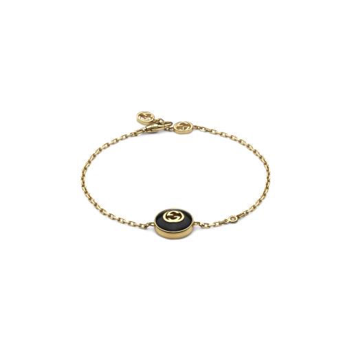 18KY ONYX AND DIAMOND INTERLOCKING G BRACELET