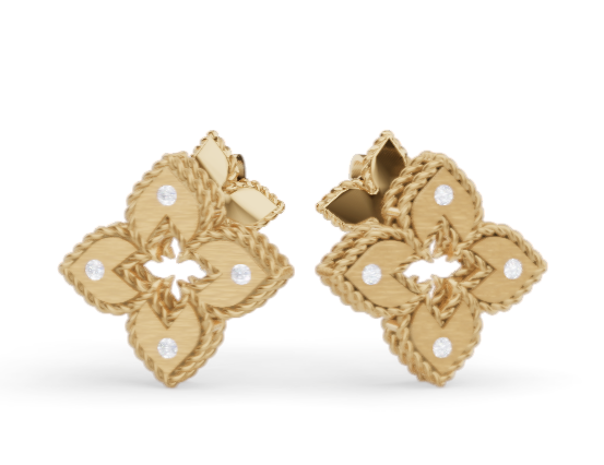 18KY PETITE VENETIAN PRINCESS EXTRA SMALL DIAMOND ACCENT FLOWER EARRINGS