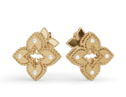 18KY PETITE VENETIAN PRINCESS EXTRA SMALL DIAMOND ACCENT FLOWER EARRINGS