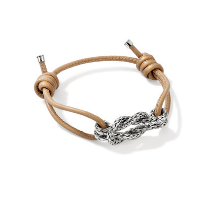 SS 3.5MM LOVE KNOT ADJUSTABLE LEATHER BRACELET