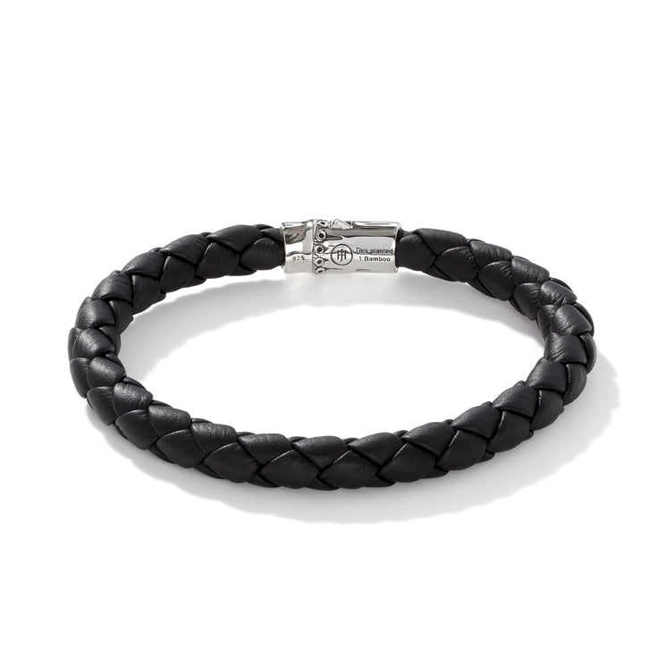 SILVER LEATHER BAMBOO STATION BRACELET