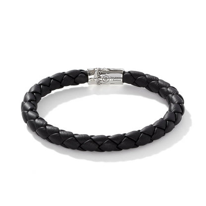 SILVER LEATHER BAMBOO STATION BRACELET