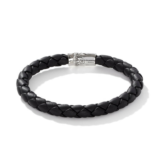 SILVER LEATHER BAMBOO STATION BRACELET